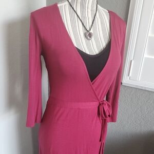 Elegant Long Fuchsia Pink Wrap Dress